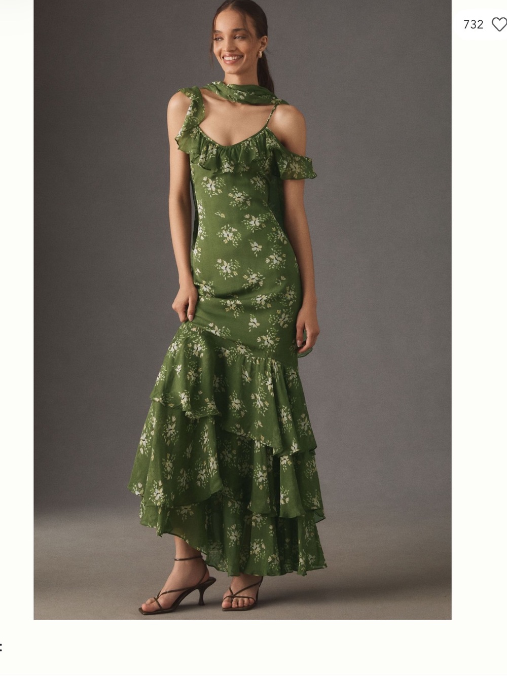 BHLDN Jules Scarf Off- Shoulder Ruffles Chiffon Maxi Dress